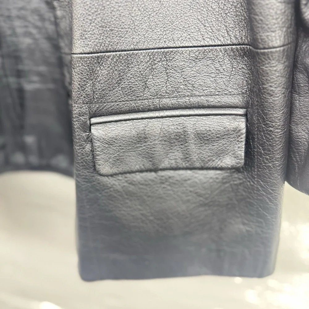 Vintage Outbrook Black Leather Coat 4 Button Blazer Jacket Size Large  90s Y2K